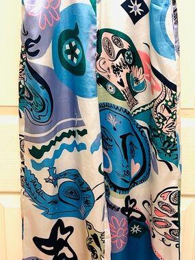Source Unknown Blue Multi Print Wide-Leg Jumpsuit